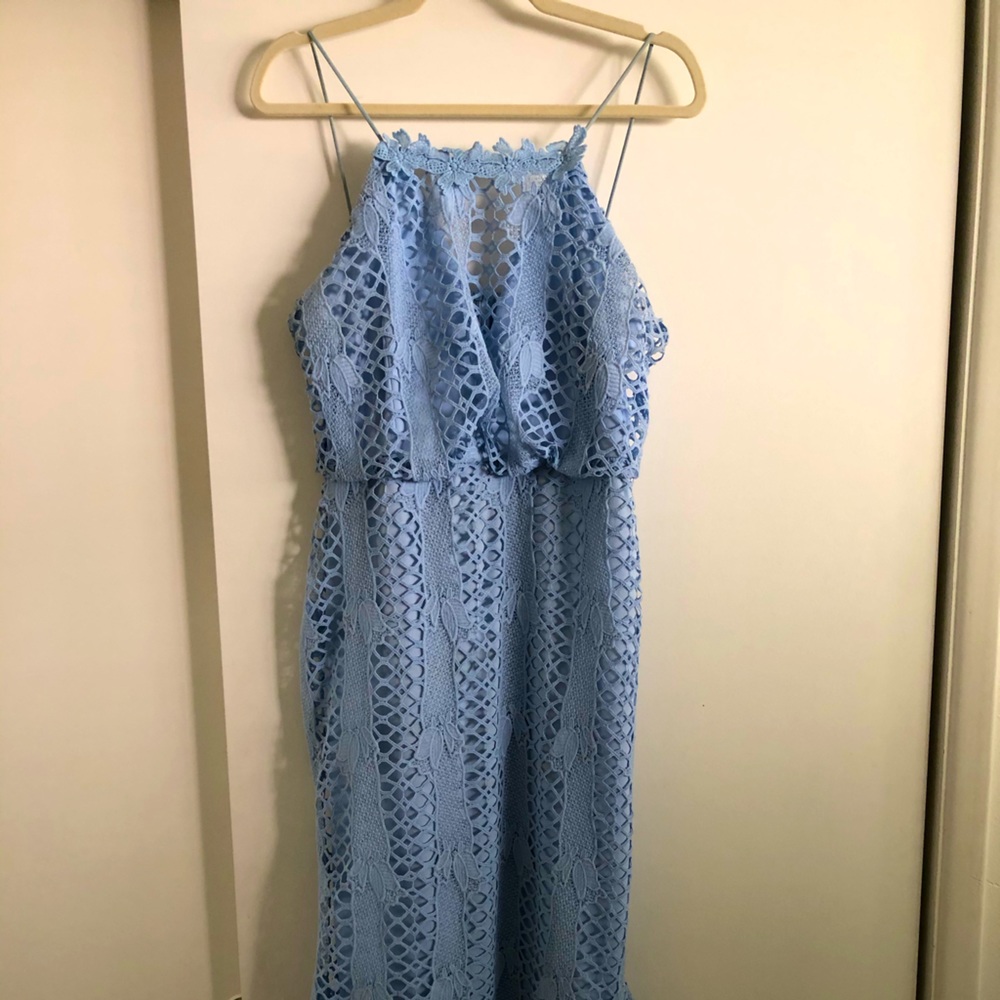 Light Blue Crochet Midi Mermaid Dress